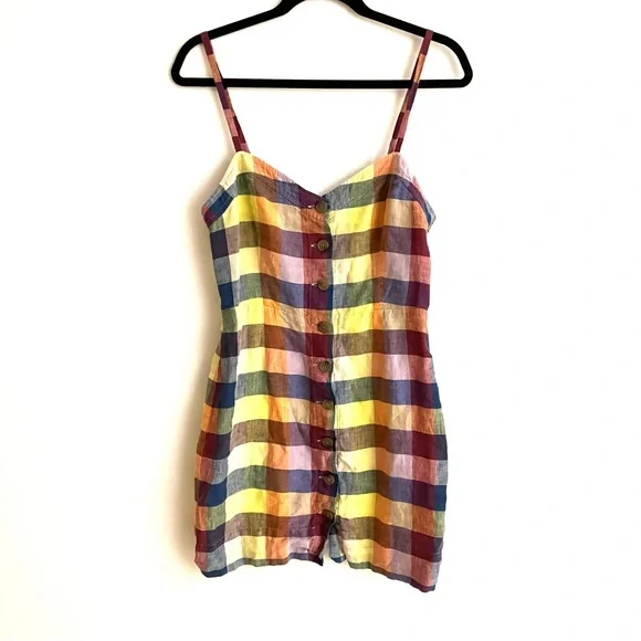 Aritzia Wilfred Ducharme Linen Button Down Plaid Mini Dress 6 - Picture 2 of 9